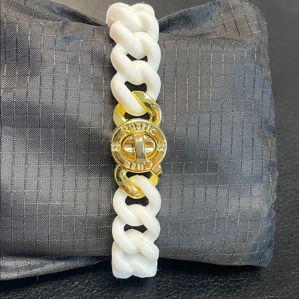 Rustic Cuff Gold and White Rubber Chain Link Bracelet